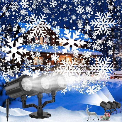 Ready-to-Gift Triple Head Snowflake Projector Light, No Ladder Required Holiday Gift for Parents and Homeowners Who Love Easy Decorating