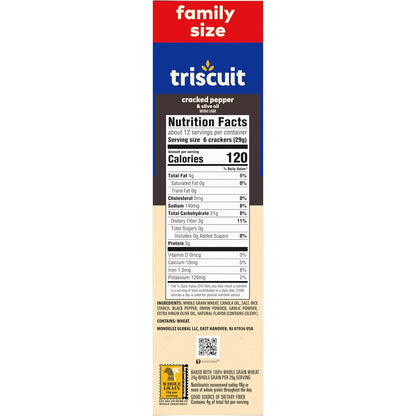Triscuit Cracked Pepper & Olive Oil Crackers – 100% Whole Grain Lunchbox Staple for Health-Conscious Families