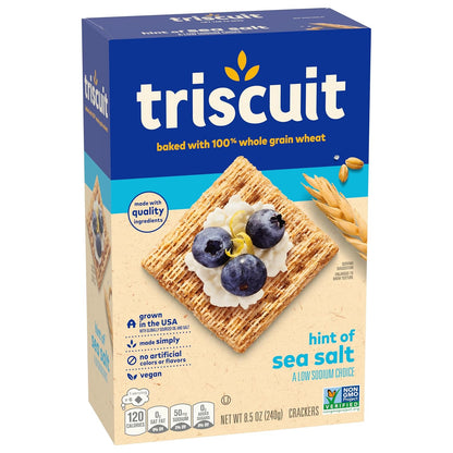 Triscuit Hint of Sea Salt Whole Grain Crackers – Filling Desk Snack for Focused Work-from-Home Days