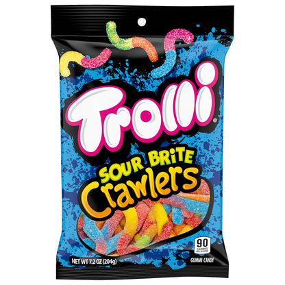 Trolli Sour Brite Crawlers Sour Worms – Resealable Travel Candy for Road Trips, Day Hikes and Outdoor Adventures, 7.2 oz