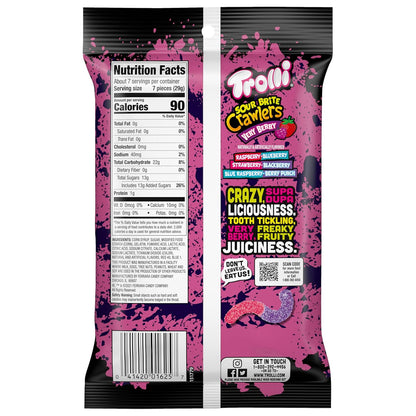 Trolli Sour Brite Crawlers Very Berry Gummy Candy – Sweet and Sour Trick or Treat Bowl Filler for Kids' Halloween Party