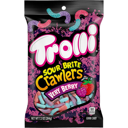Trolli Sour Brite Crawlers Very Berry Gummy Candy – Sweet and Sour Trick or Treat Bowl Filler for Kids' Halloween Party