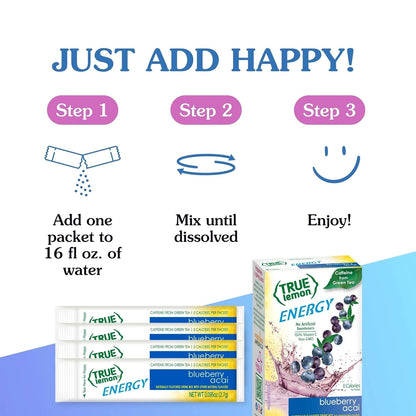 True Lemon Energy Blueberry Acai – Mindful Energy Boost Packets with Vitamin C for Stress-Free Workdays