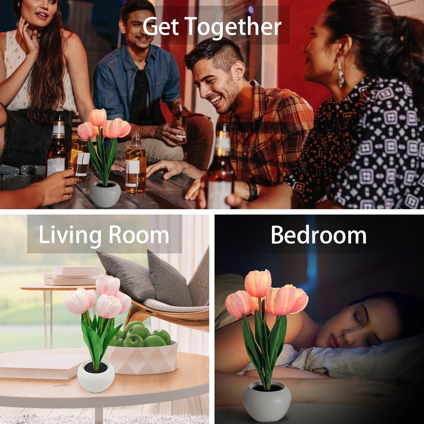 Tulip LED Table Lamp – Pink Artificial Flower Centerpiece for Living Room and Bedroom Decor