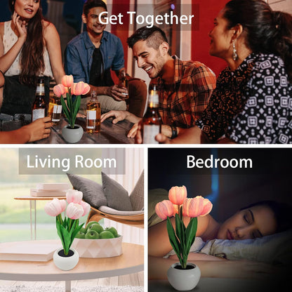 Tulip LED Table Lamp – Pink Artificial Flower Centerpiece for Living Room and Bedroom Decor