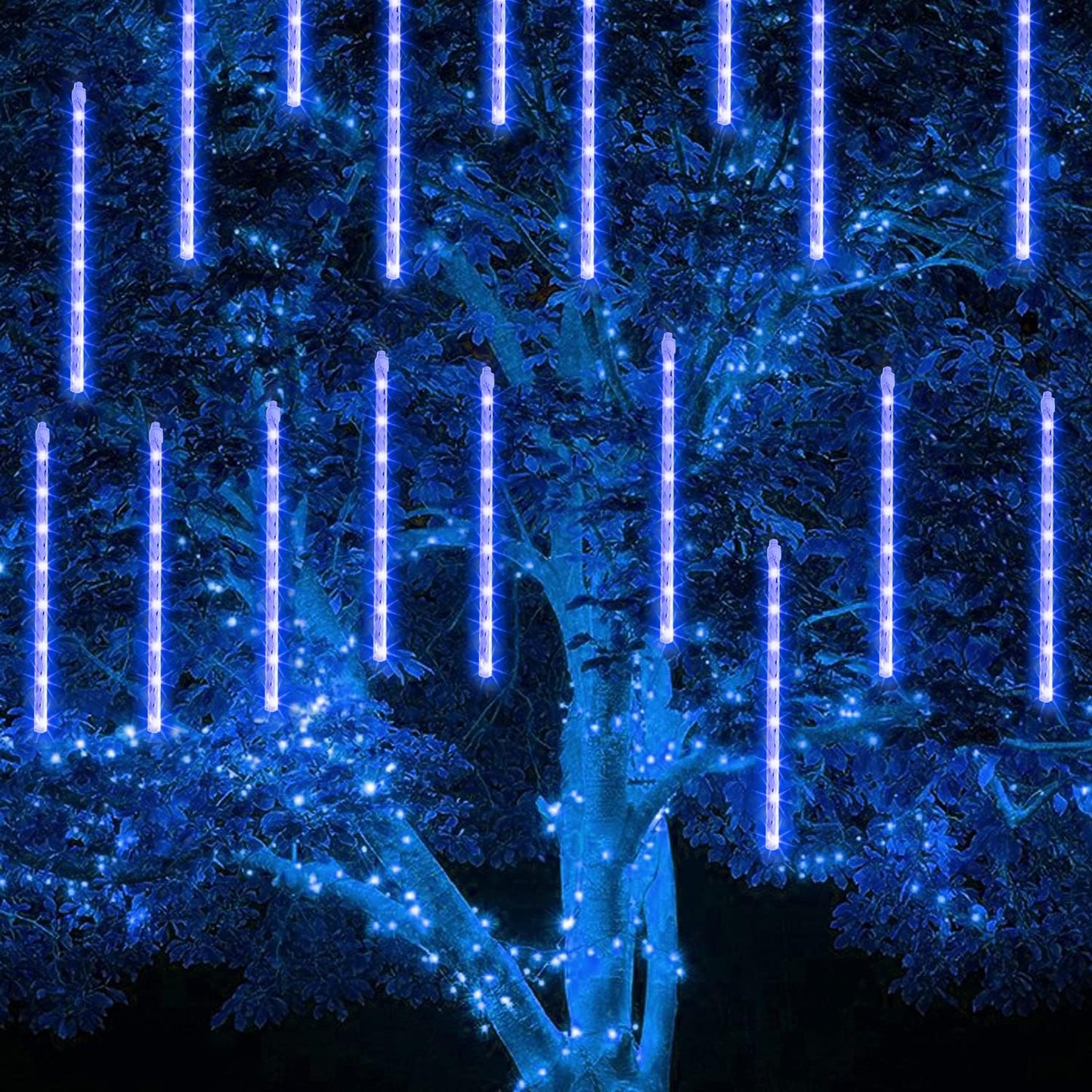 TW SHINE Christmas Meteor Shower Lights, Blue LED Snowfall Tube Set as Holiday Gift for Home Decorators and Hosts
