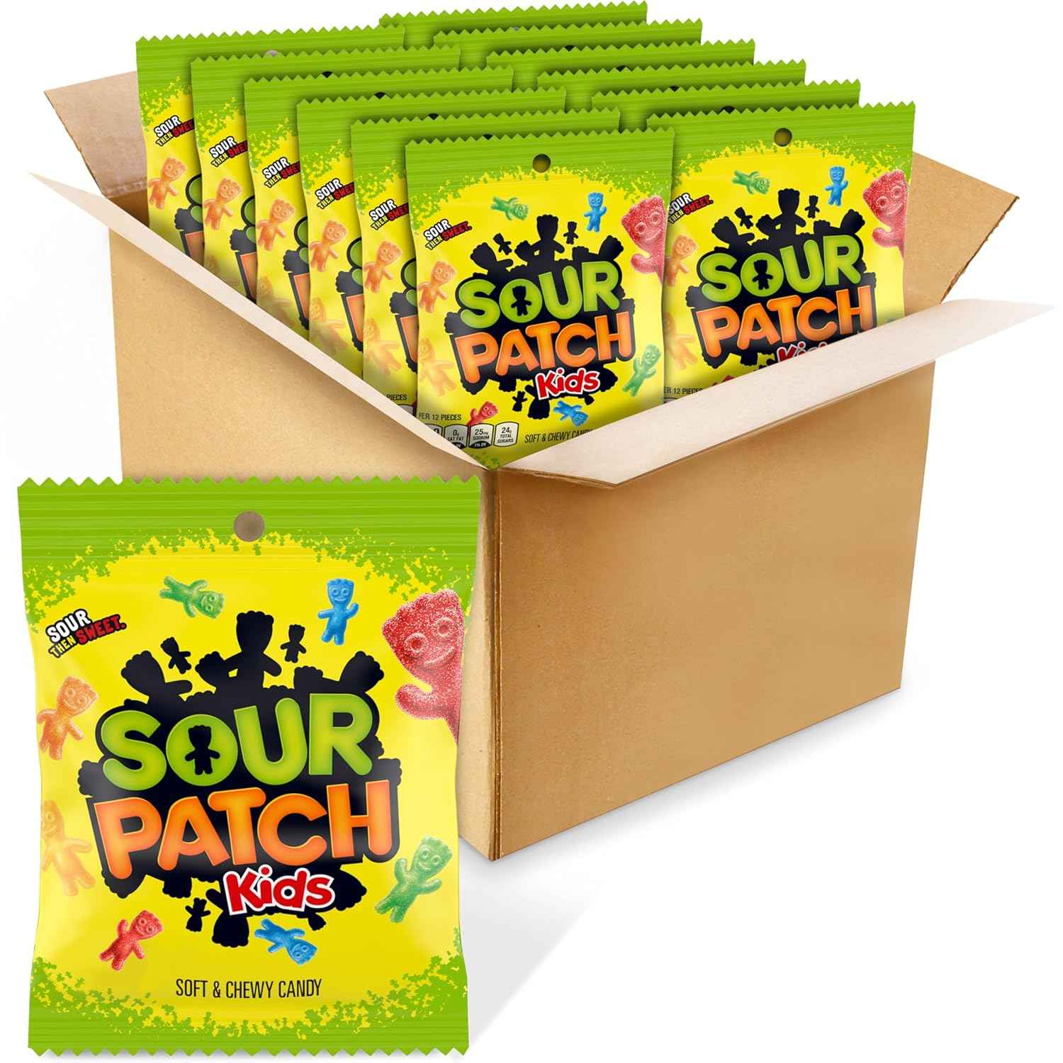 Sour Patch Kids Original Soft & Chewy Candy Bulk 12-Pack – After-School Snack and Classroom Treasure Box Reward for Children