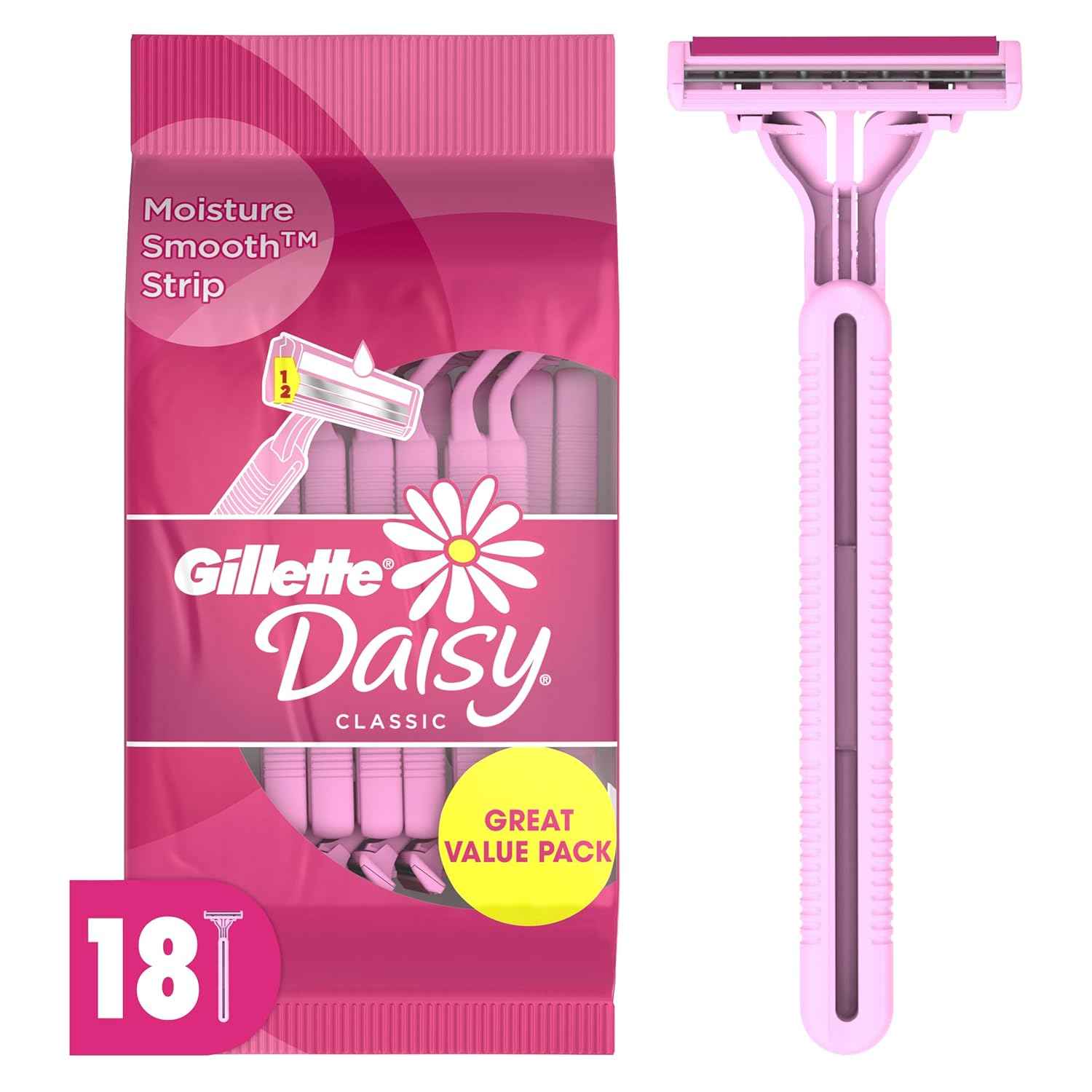 Gillette Venus Disposable Razors – Clean 18-Count Pack, No Refills or Clutter