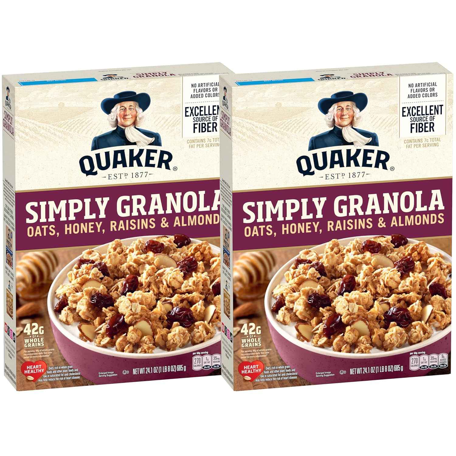 Quaker Simply Granola Honey & Raisin Twin Pack – Quick Desk-Side Snack for Focused Workdays