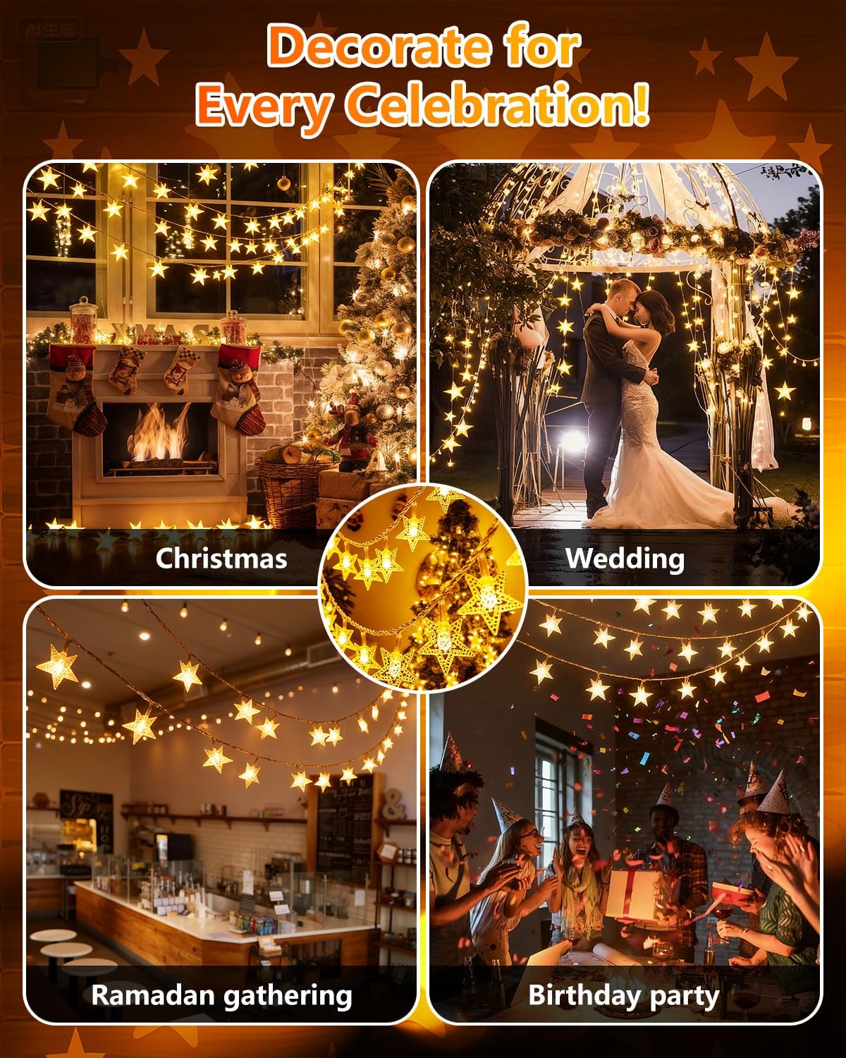 Twinkle Star 100 LED Star String Lights – Shatterproof, Cool-Touch Fairy Lights for Kids Bedroom, Nursery, and Playroom
