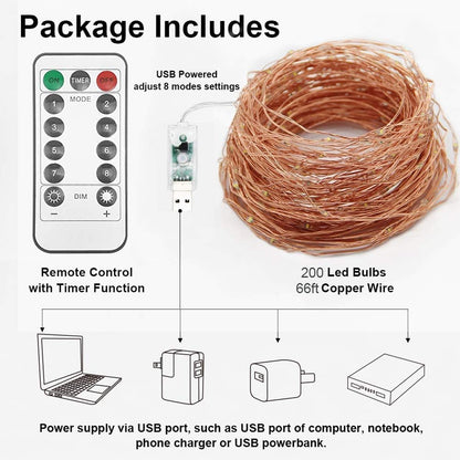 Twinkle Star 200 LED Copper Fairy Lights – Nursery Starry Night Canopy, Cool-to-Touch 66 FT String Lights
