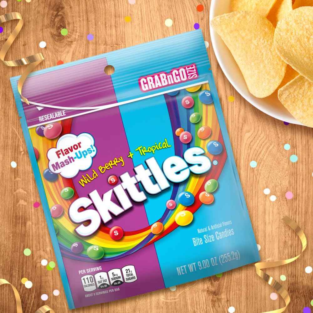 SKITTLES Mash-Ups Wild Berry and Tropical Candy, 9-Ounce Portable Pouch for Hiking Pack, Picnic Basket and Campsite Treats