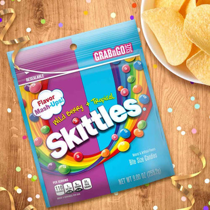 SKITTLES Mash-Ups Wild Berry and Tropical Candy, 9-Ounce Portable Pouch for Hiking Pack, Picnic Basket and Campsite Treats