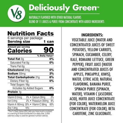 V8 +Energy Strawberry Banana 100% Fruit and Vegetable Juice for Morning Self-Care Routines, 8 fl oz Can (6 Pack) with Antioxidant Vitamins