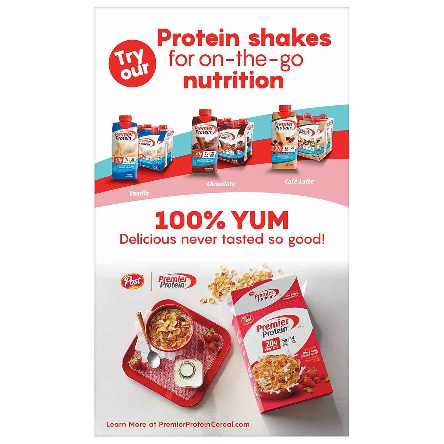 Post Premier Protein Chocolate Almond Cereal — Nutrient-Dense Wellness Pantry Staple, 20g Protein Flakes with Real Sliced Almonds