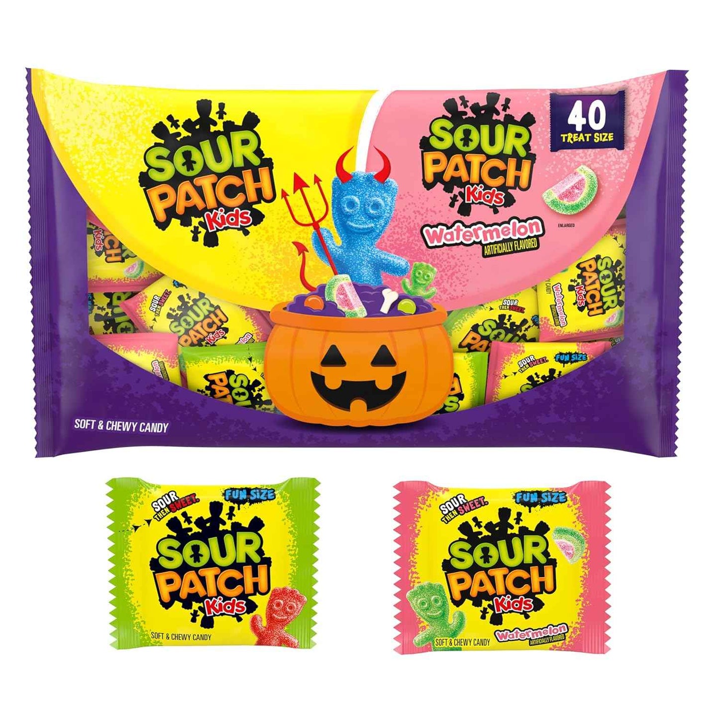 SOUR PATCH KIDS Original & Watermelon Bulk Candy - Kid-Friendly Individually Wrapped Halloween Treat Bags for School Parties