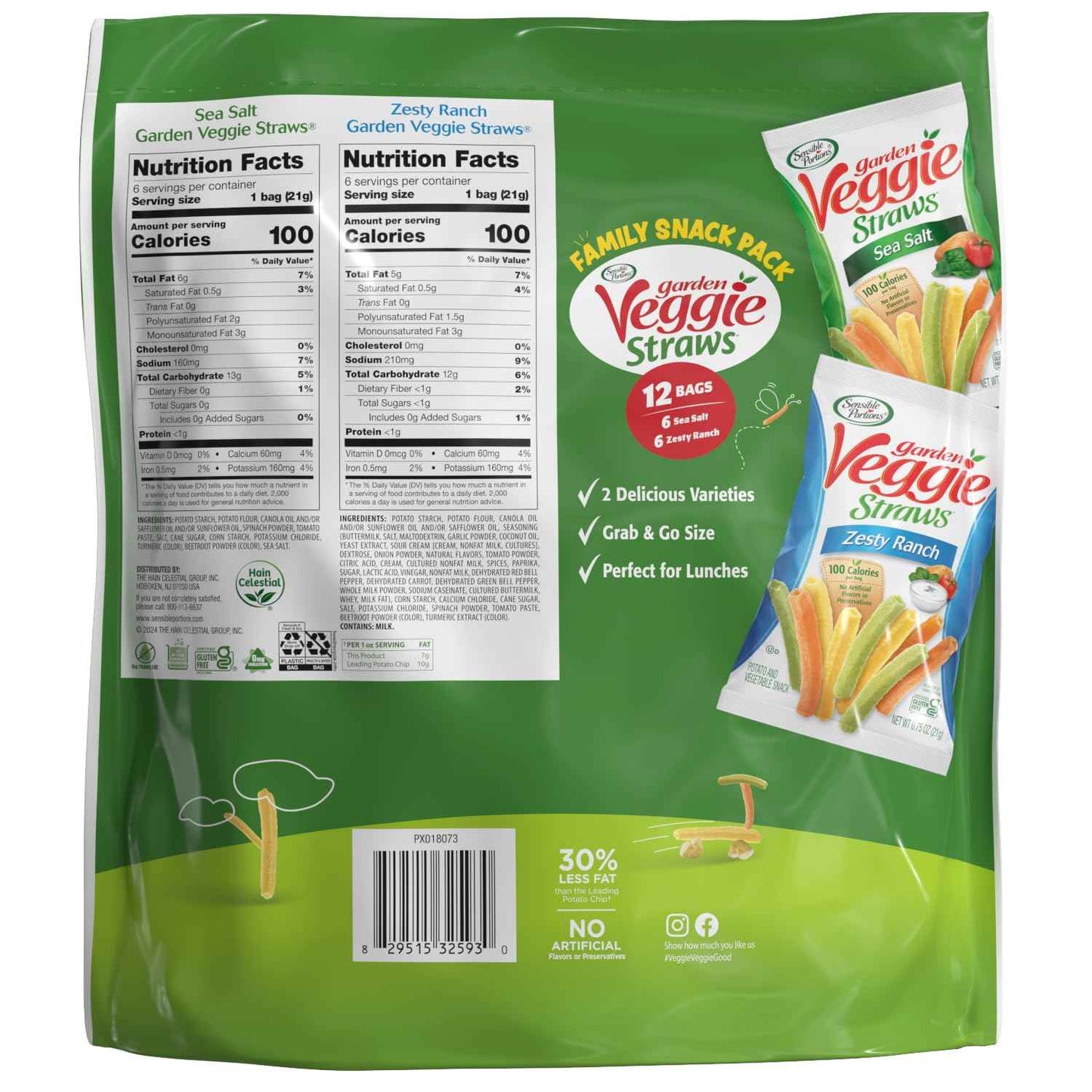 Sensible Portions Garden Veggie Straws for Picnic Baskets and Backyard Parties, 12 Single-Serve Bags