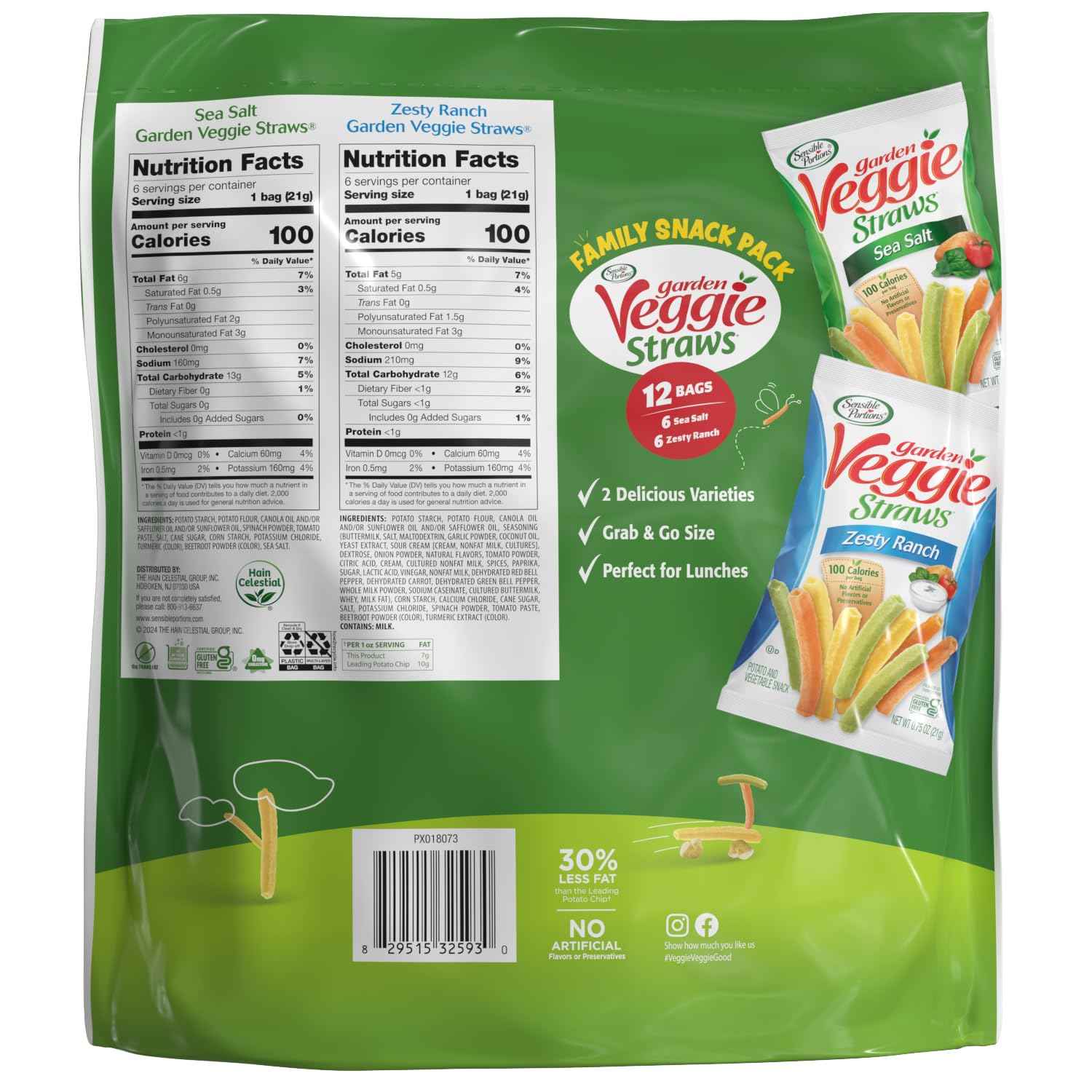 Sensible Portions Garden Veggie Straws for Picnic Baskets and Backyard Parties, 12 Single-Serve Bags