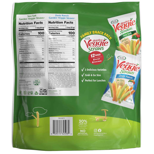 Sensible Portions Garden Veggie Straws for Picnic Baskets and Backyard Parties, 12 Single-Serve Bags