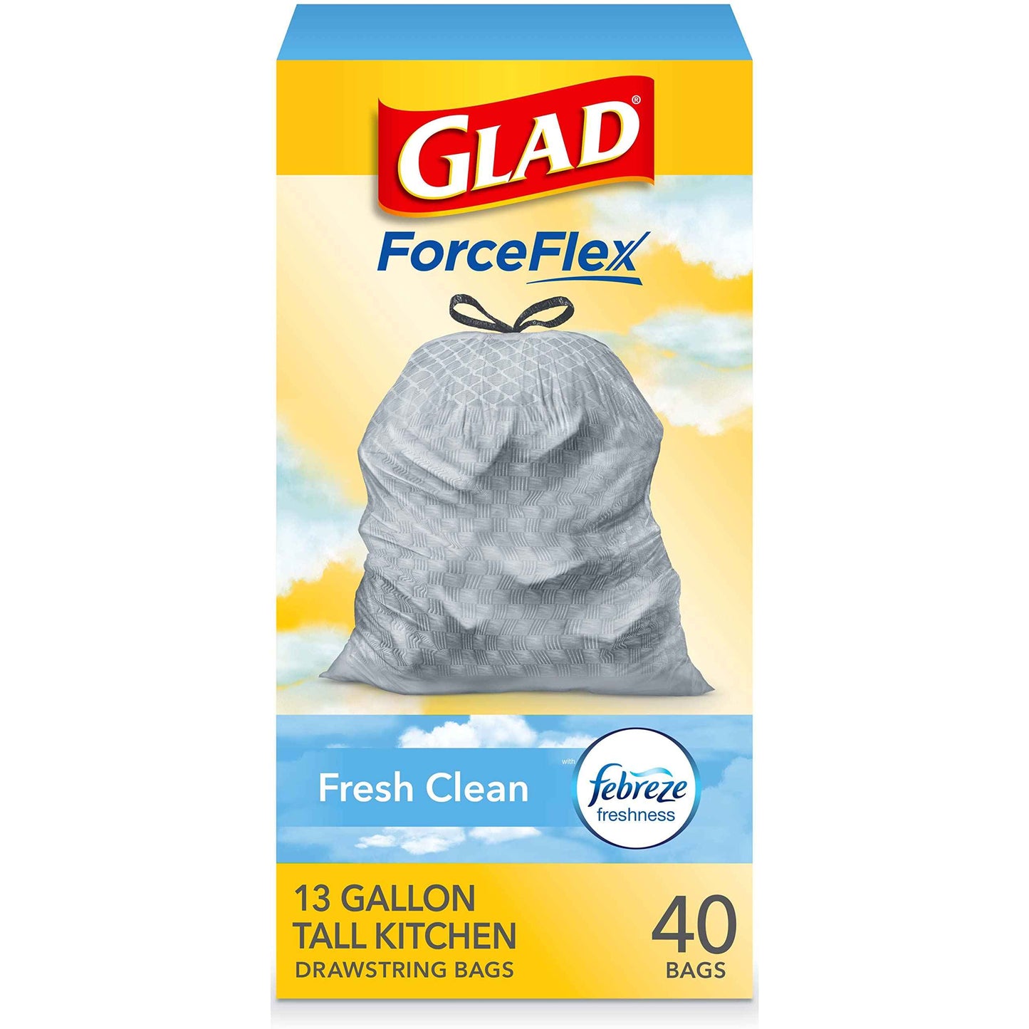 Glad Tall Kitchen Trash Bags 13 Gallon – Family-Safe Drawstring Liners for Nursery and Playroom Cleanup, Febreze 80 Count