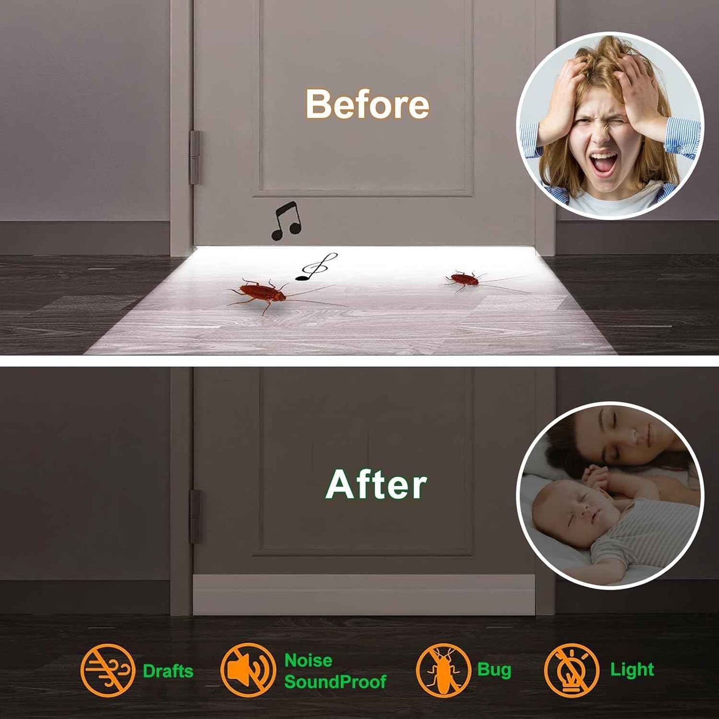 Suptikes Door Bottom Seal for Living Room Aesthetic, Cut-to-Fit Silicone Draft Guard in Black