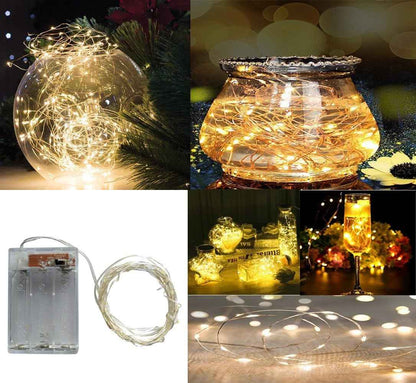 LUMIO Portable Fairy Lights 2-Pack for Patio and Camping – Battery Operated Silver Wire LED String Lights 16.4ft Warm White, No Outlet Needed
