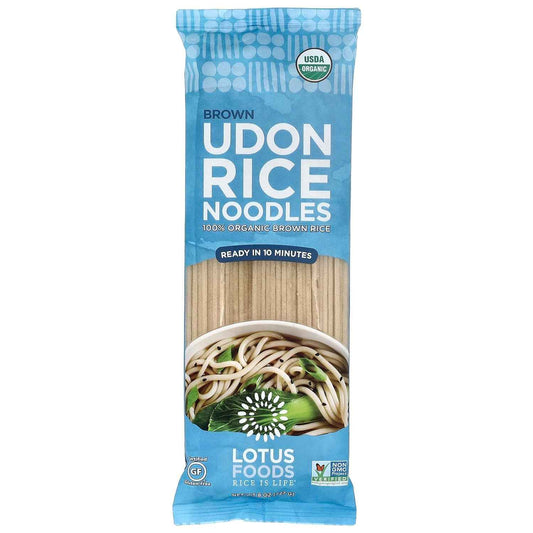 LOTUS FOODS Organic Brown Udon Rice Noodles – 10-Minute Weeknight Dinner Base for Busy Home Cooks