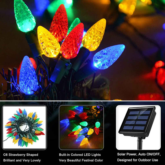 Lumify C6 Solar Christmas Lights Outdoor – 100 LED Multicolor Strawberry String Lights for Backyard Fence Lines and Front Yard Trees, 8 Modes