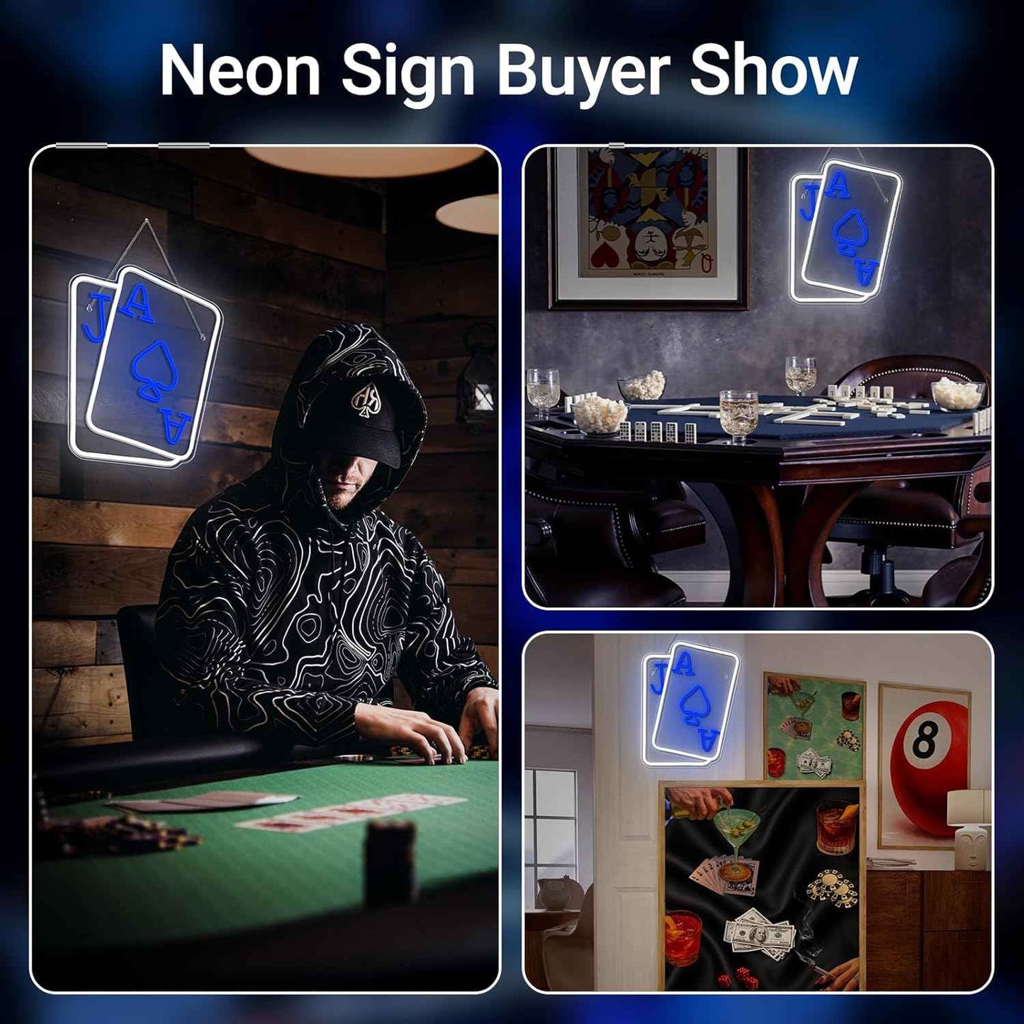 Gamerneon Playing Cards Neon Sign – Bedroom Wall Decor Accent for Teens and Adults, USB Plug-In LED Light Panel