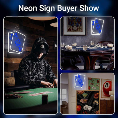 Gamerneon Playing Cards Neon Sign – Bedroom Wall Decor Accent for Teens and Adults, USB Plug-In LED Light Panel