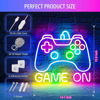 Gamer Neon Sign, USB Powered Gamepad Light - Cool Birthday Gift for Teen Boys, Dimmable Gaming Room Wall Decor for Gamer Kids