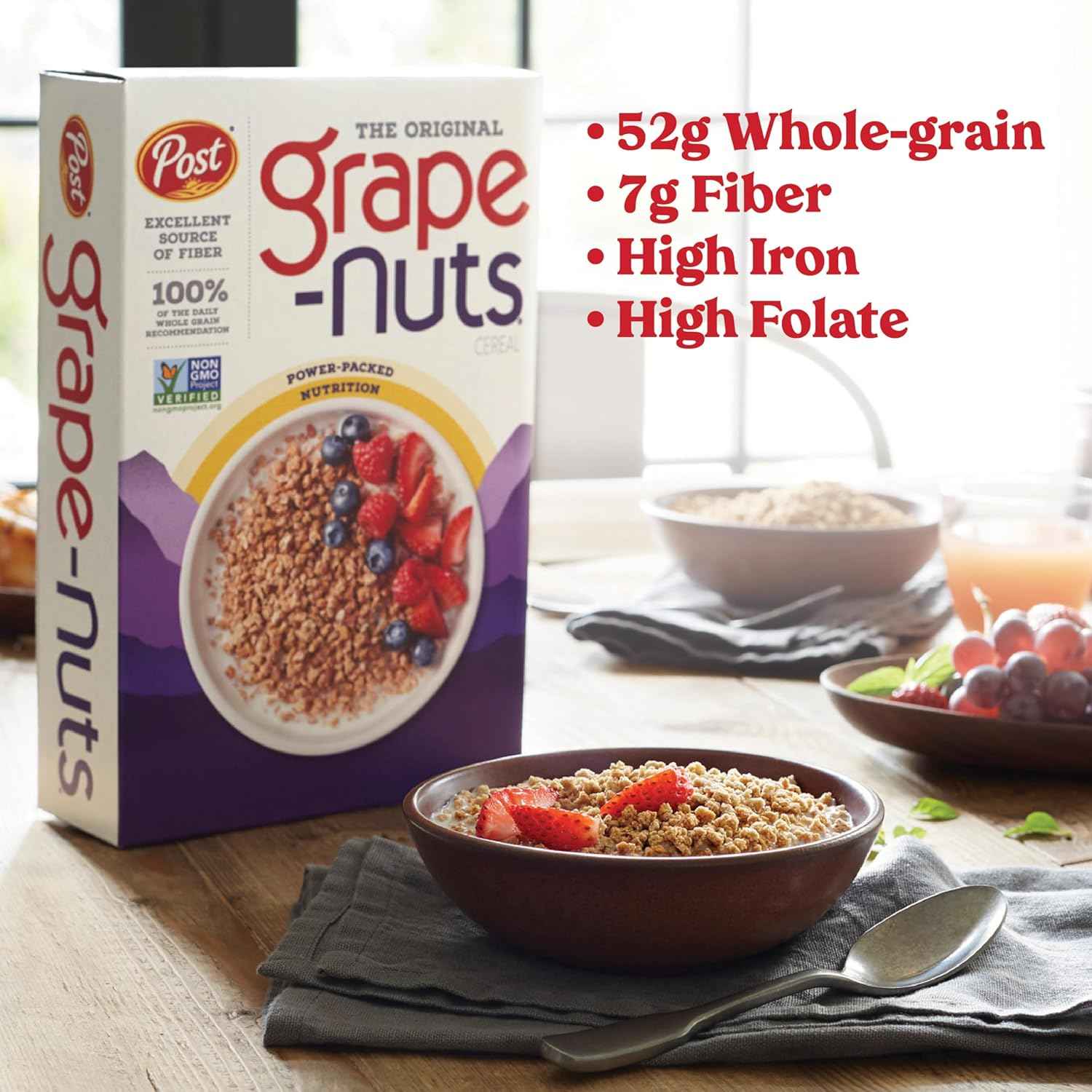 Grape-Nuts Original Breakfast Cereal – Heart-Healthy Morning Bowl for the Wellness Pantry, High-Fiber Whole Grain Start to Your Day