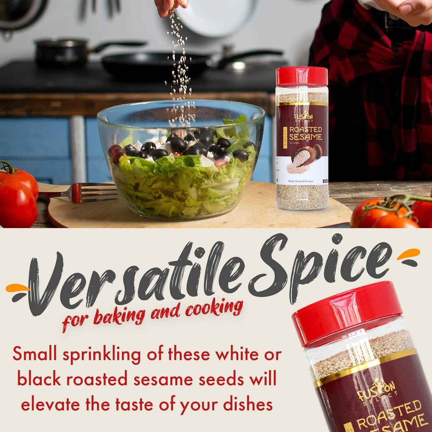 Fusion Select Roasted White Sesame Seeds - Single-Ingredient Pantry Essential for Clutter-Free Cooking