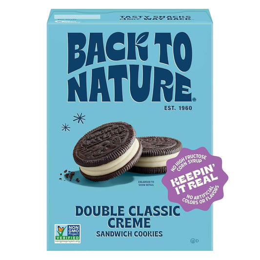 Back to Nature Double Creme Sandwich Cookies – After-School Treat for Kids, Non-GMO Plant-Based Cookies, 8.25 oz Box