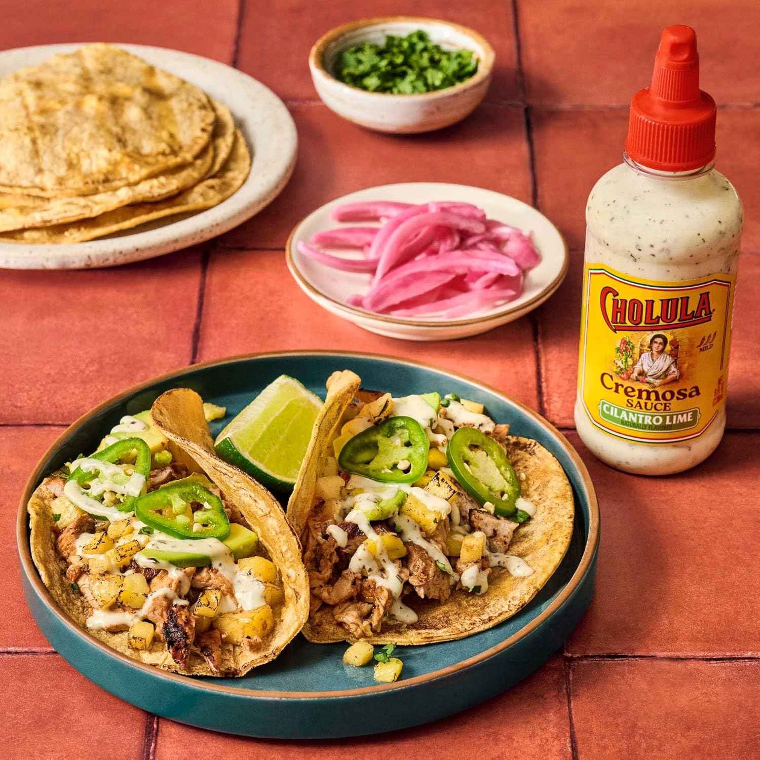 Cholula Cremosa Cilantro Lime – Picnic & BBQ Drizzle for Grilled Fish Tacos, Veggie Skewers & Burgers, Mild 8 oz