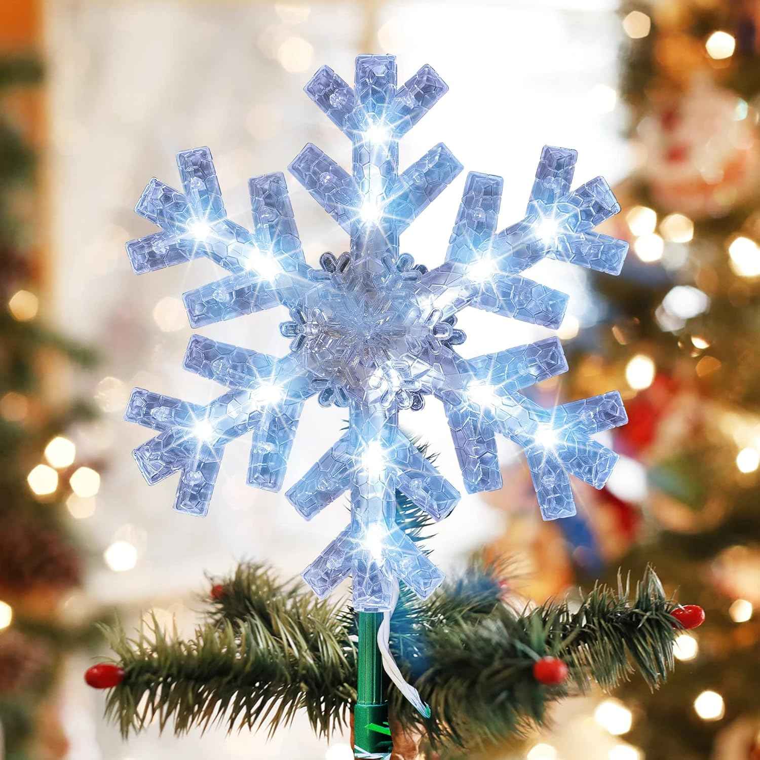 Dazzle Bright LED Snowflake Tree Topper – Indoor and Outdoor Holiday Decoration for Patios and Porches