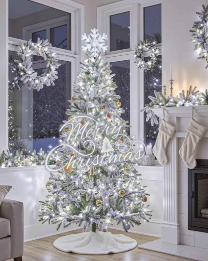 Brightown 3D Snowflake Christmas Tree Topper – Cozy Bedroom and Family Room Holiday Centerpiece, Built-in 15 Cool White Bulbs