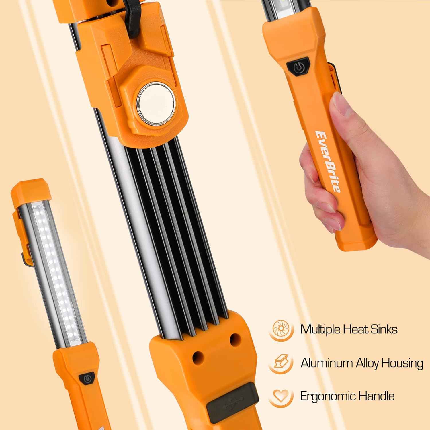 EverBrite 1000LM LED Work Light – Hands-Free Productivity Light for Engine Repair and Attic Insulation, Magnetic Base and Hooks