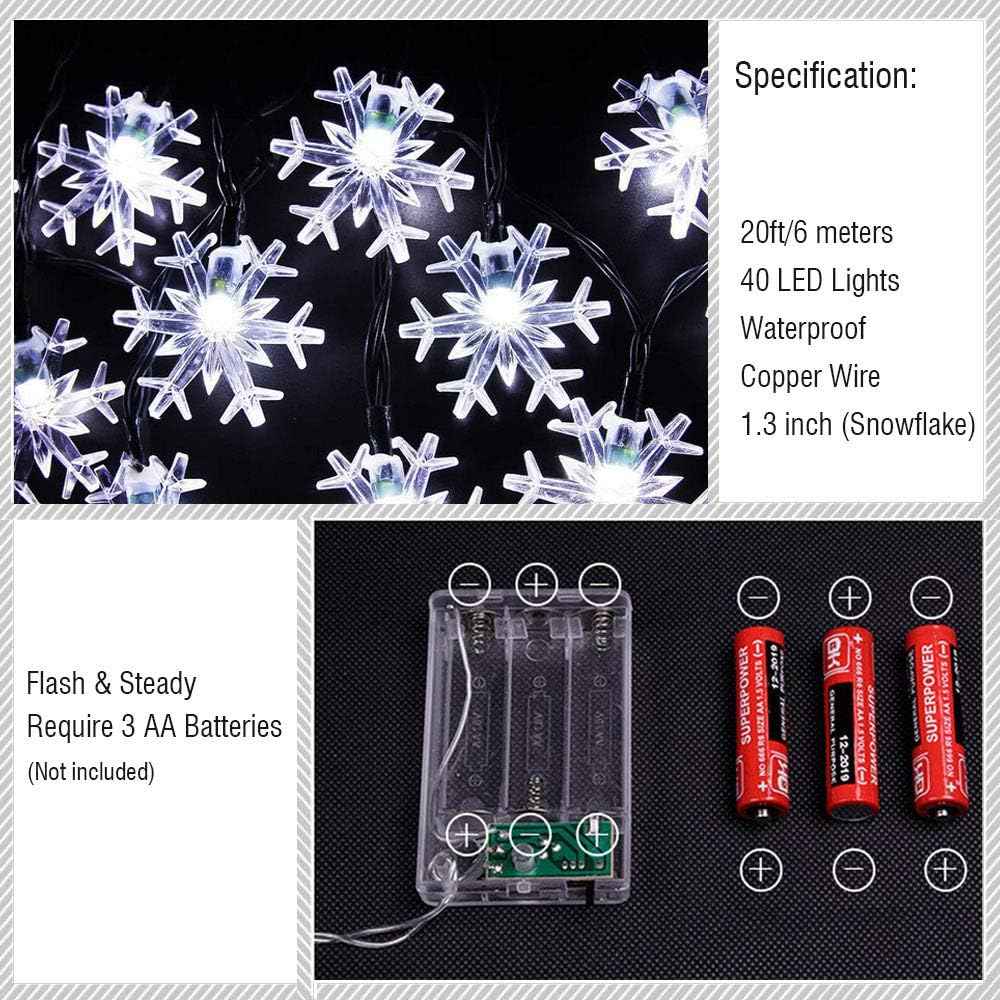 WesGen Snowflake String Lights Battery Operated – Safe Outlet-Free Bedroom Decor for Kids & Nursery, No Flame, 20ft