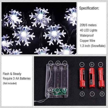 WesGen Snowflake String Lights Battery Operated – Safe Outlet-Free Bedroom Decor for Kids & Nursery, No Flame, 20ft