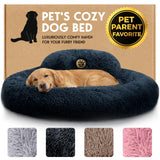 PetJett Calming Donut Dog Bed Medium – Faux Fur Round Pet Bed in Dark Grey, Modern Living Room & Bedroom Decor Accent