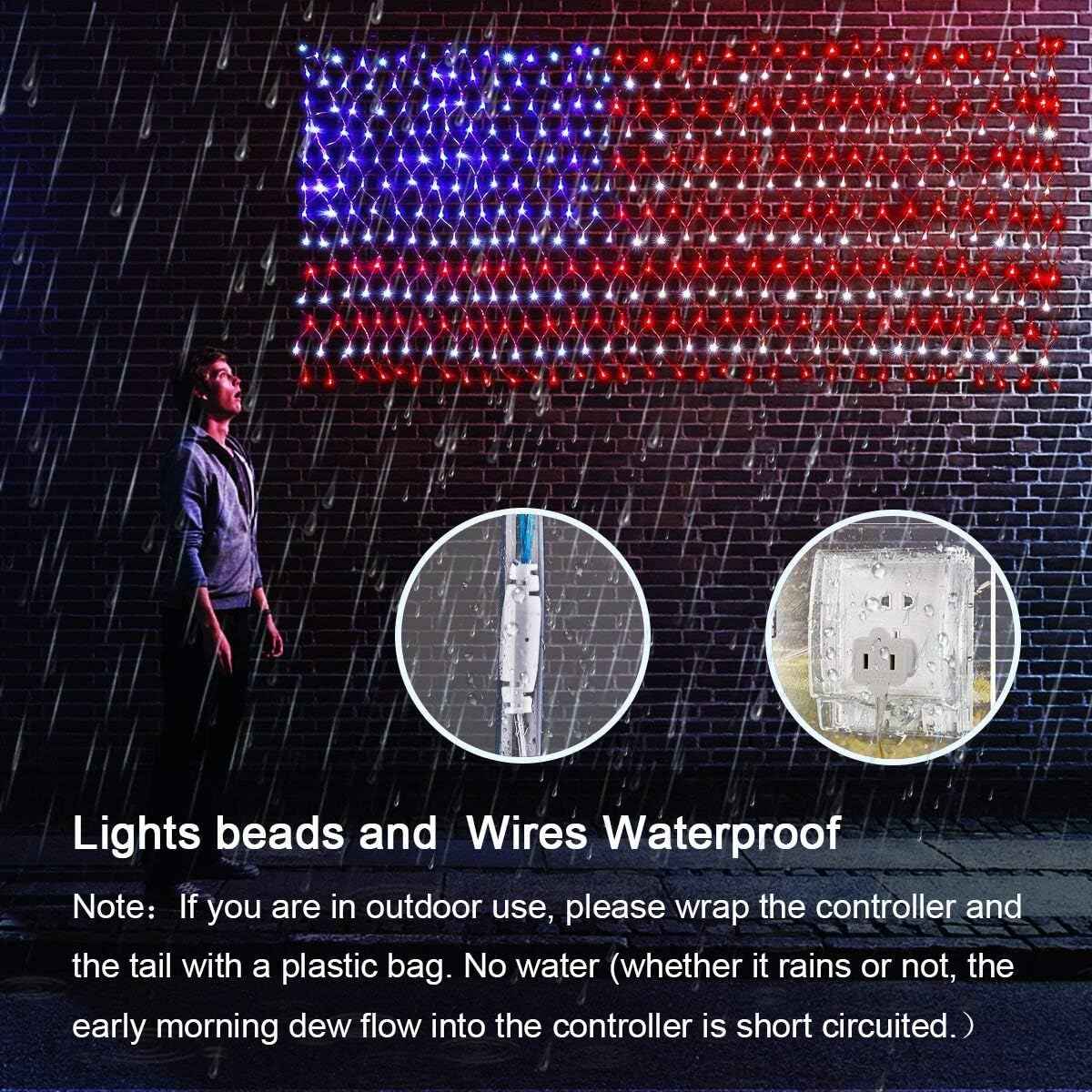 HYH American Flag Net Lights – 420 LED Wall Decor for Bedroom, Living Room, and Home Theater Patriotic Display