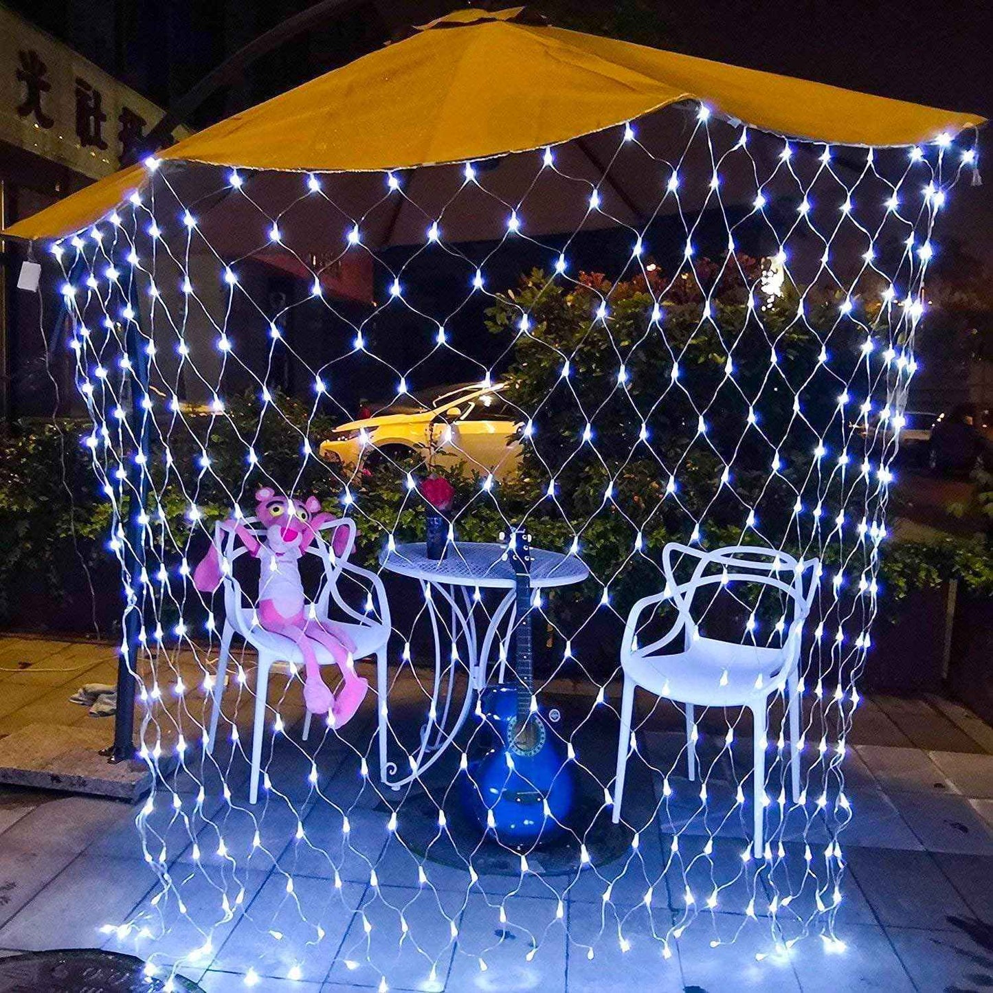 JMEXSUSS Outdoor Net Mesh Lights – 12ft x 5ft Patio and Garden String Lights with 8 Modes and Timer