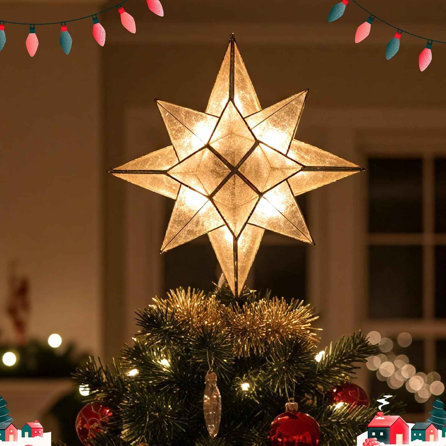 Mini Christmas Lights String Warm White Vintage Short Strand Lights, Uncluttered Neutral Accent for Intentional Holiday Styling, 10 Bulbs 5ft White Wire