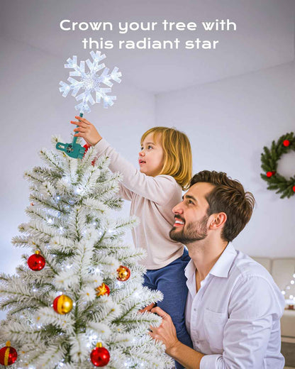 Brightown 3D Snowflake Christmas Tree Topper – Cozy Bedroom and Family Room Holiday Centerpiece, Built-in 15 Cool White Bulbs