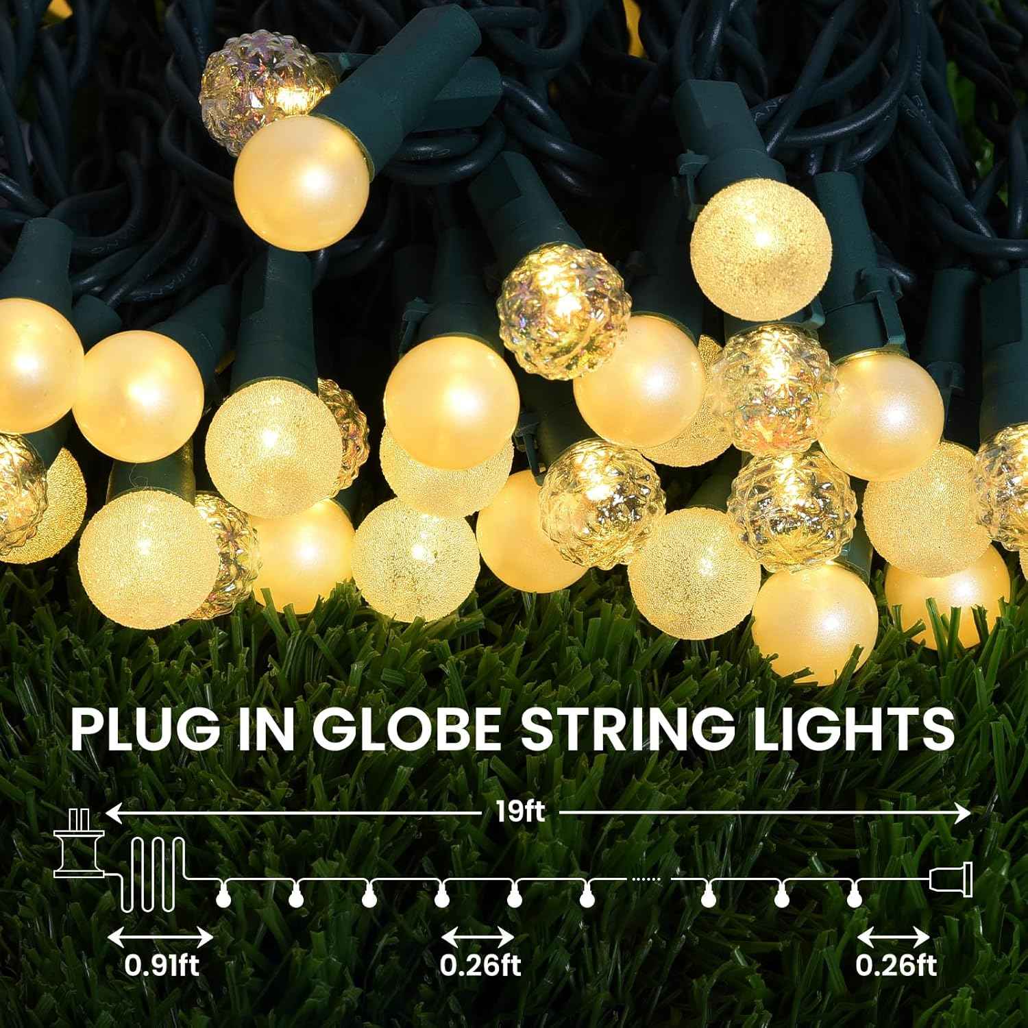 LYCKLIG Globe String Lights – Outdoor Patio String Lights 19Ft, Waterproof UL Plug-in for Pergola and Balcony