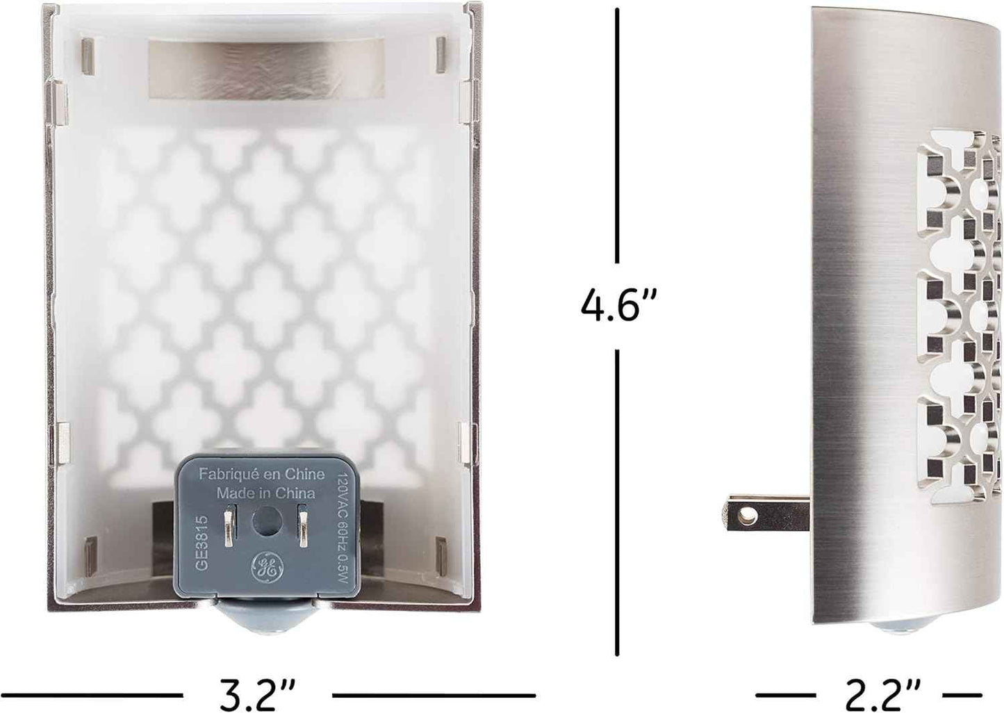 GE CoverLite Moroccan LED Night Light, Brushed Nickel Plug-in Decor for Bedroom and Living Room, Dusk to Dawn Wall Outlet Accent Light, 2 Pack