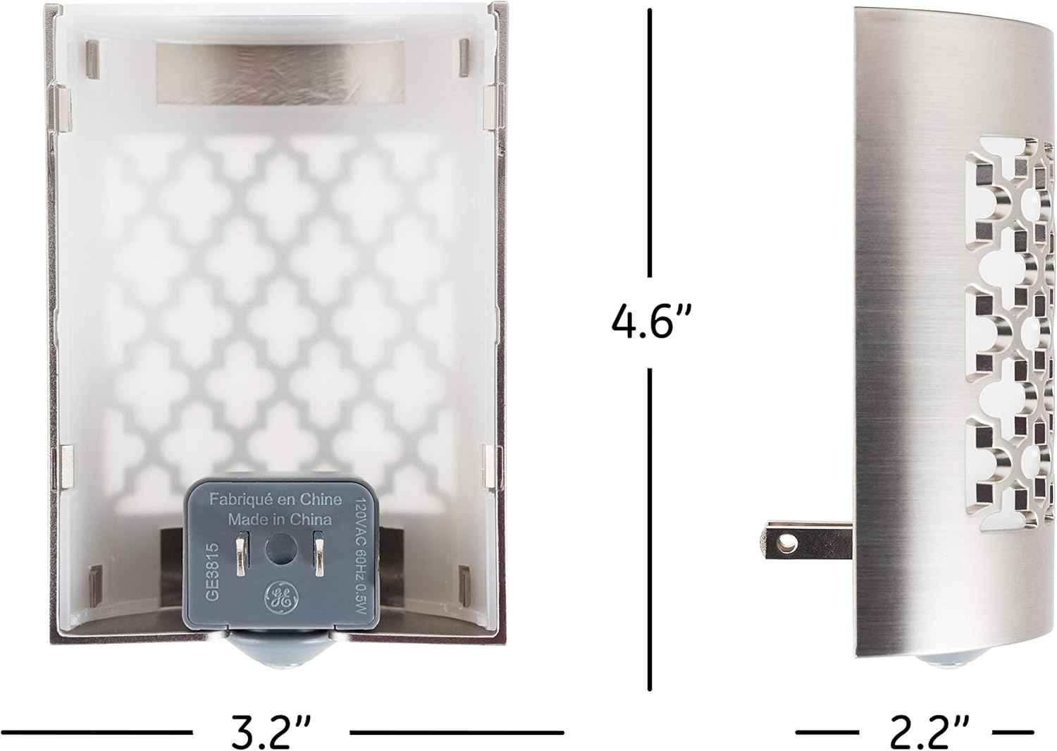 GE CoverLite Moroccan LED Night Light, Brushed Nickel Plug-in Decor for Bedroom and Living Room, Dusk to Dawn Wall Outlet Accent Light, 2 Pack