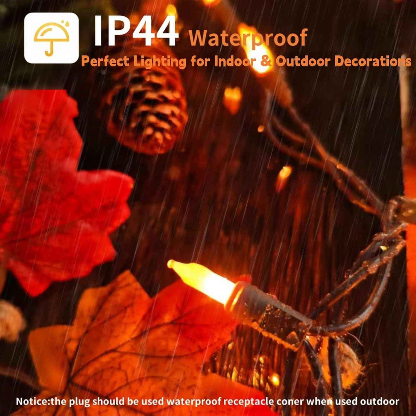 LumDecor Fall String Lights – Patio and Camping String Lights with Brown Wire, 21 ft Connectable Orange Halloween Lights for Outdoor Yard