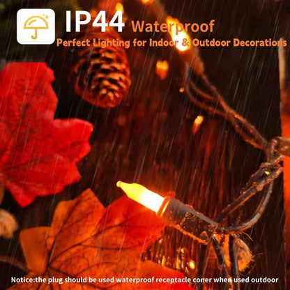 LumDecor Fall String Lights – Patio and Camping String Lights with Brown Wire, 21 ft Connectable Orange Halloween Lights for Outdoor Yard